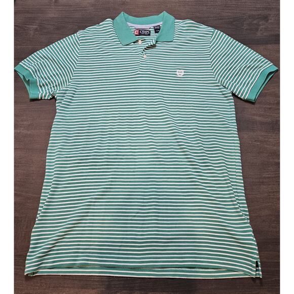 Chaps Polo Shirt Men's Size Large Striped Short Sleeve Green Classic Casual Golf - Picture 1 of 4
